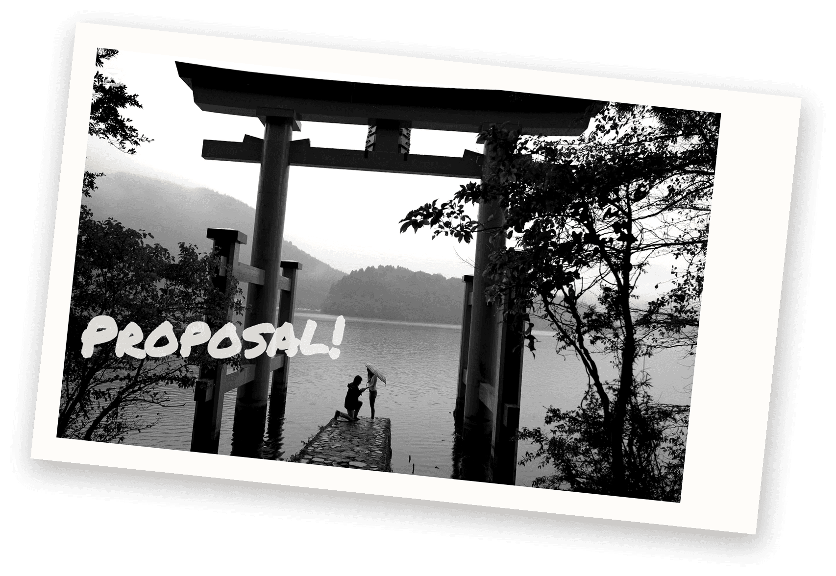 Chad proposing to Janina at the torii